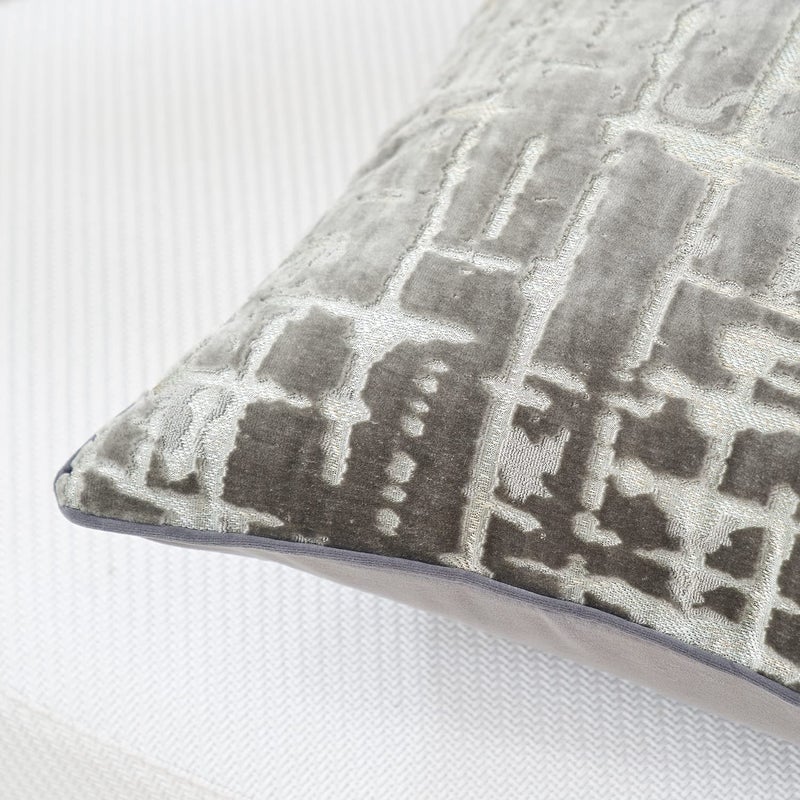 Alerfa Square Geometrical Plaid Striped Cut Velvet Throw Pillow Cover 18x18 Inch Luxury Modern Decorative Accent Pillow Cover for Couch Living Room Bedroom, Gray - Image 3